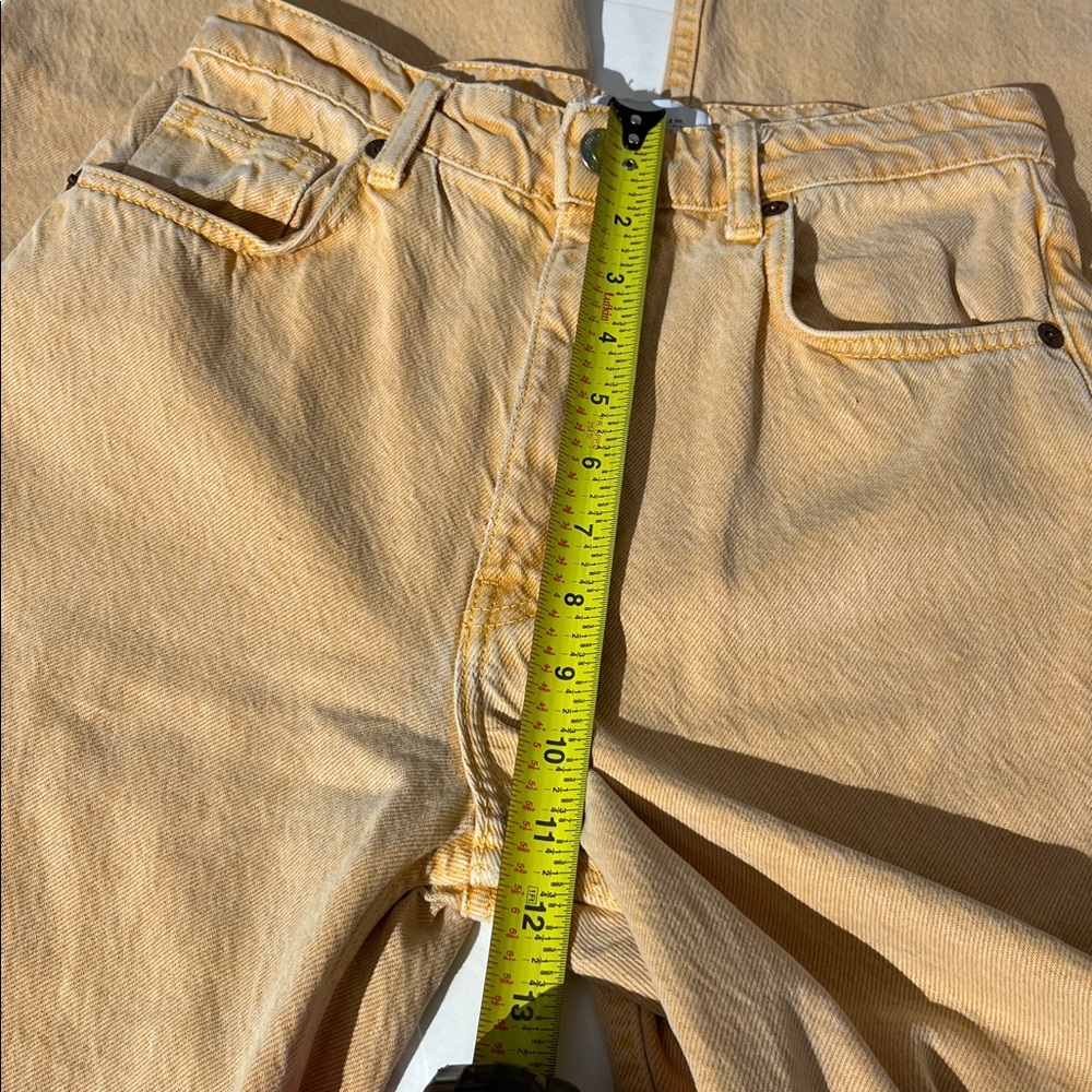 Zara Orange Distressed Frayed Wide Leg Denim Jeans Womens sz 6 Straight - Picture 4 of 7